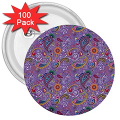 Purple Paisley 3  Button (100 Pack)