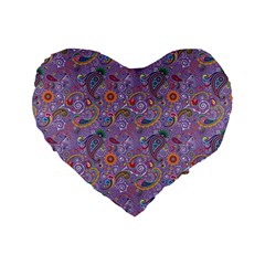 Purple Paisley 16  Premium Heart Shape Cushion  by StuffOrSomething