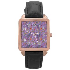 Purple Paisley Rose Gold Leather Watch 