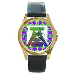 Mine Round Leather Watch (gold Rim)  by Siebenhuehner