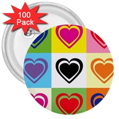 Hearts 3  Button (100 Pack) by Siebenhuehner