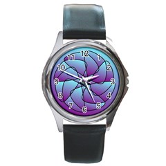 Pattern Round Leather Watch (silver Rim) by Siebenhuehner