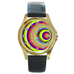 Color Round Leather Watch (gold Rim) 