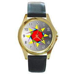 Star Round Leather Watch (gold Rim)  by Siebenhuehner