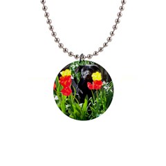 Black Gsd Pup Button Necklace by StuffOrSomething