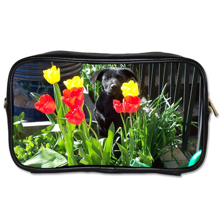 Black GSD Pup Travel Toiletry Bag (Two Sides)