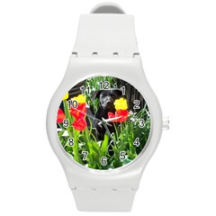Black Gsd Pup Plastic Sport Watch (medium) by StuffOrSomething