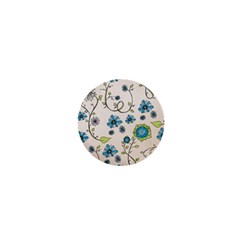 Whimsical Flowers Blue 1  Mini Button by Zandiepants