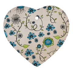 Whimsical Flowers Blue Heart Ornament by Zandiepants