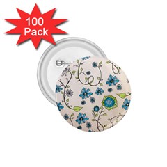 Whimsical Flowers Blue 1 75  Button (100 Pack) by Zandiepants