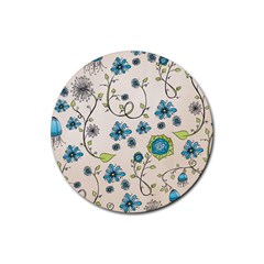 Whimsical Flowers Blue Drink Coasters 4 Pack (round) by Zandiepants