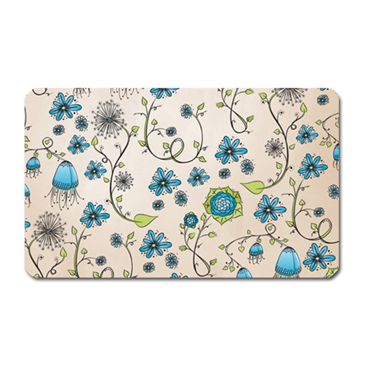 Whimsical Flowers Blue Magnet (Rectangular)