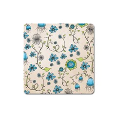 Whimsical Flowers Blue Magnet (square) by Zandiepants