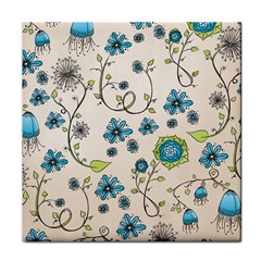 Whimsical Flowers Blue Face Towel by Zandiepants