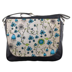 Whimsical Flowers Blue Messenger Bag by Zandiepants