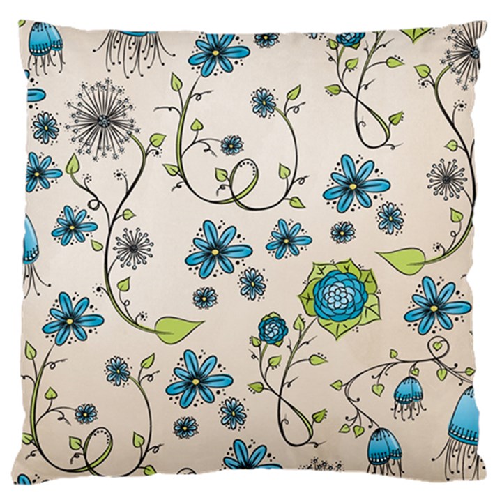 Whimsical Flowers Blue Large Cushion Case (Single Sided) 