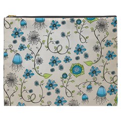 Whimsical Flowers Blue Cosmetic Bag (xxxl) by Zandiepants