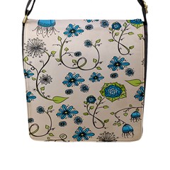 Whimsical Flowers Blue Flap Closure Messenger Bag (large) by Zandiepants