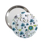 Blue Whimsical Flowers  on blue Handbag Mirror (2.25 ) Front