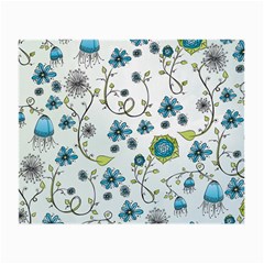 Blue Whimsical Flowers  On Blue Glasses Cloth (small, Two Sided) by Zandiepants