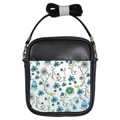 Blue Whimsical Flowers  On Blue Girl s Sling Bag by Zandiepants