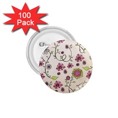 Pink Whimsical Flowers On Beige 1 75  Button (100 Pack) by Zandiepants