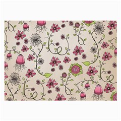 Pink Whimsical Flowers On Beige Glasses Cloth (large, Two Sided) by Zandiepants