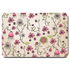 Pink Whimsical Flowers On Beige Large Door Mat by Zandiepants