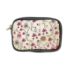 Pink Whimsical Flowers On Beige Coin Purse