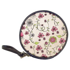 Pink Whimsical Flowers On Beige Cd Wallet by Zandiepants