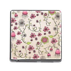 Pink Whimsical Flowers On Beige Memory Card Reader With Storage (square) by Zandiepants