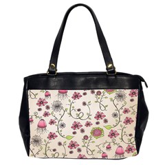 Pink Whimsical Flowers On Beige Oversize Office Handbag (two Sides) by Zandiepants