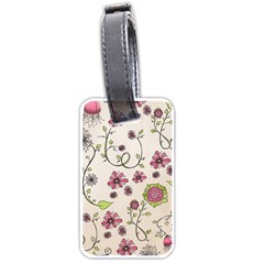 Pink Whimsical Flowers On Beige Luggage Tag (two Sides) by Zandiepants