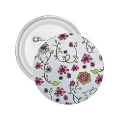 Pink Whimsical Flowers On Blue 2 25  Button by Zandiepants