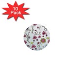 Pink whimsical flowers on blue 1  Mini Button (10 pack) Front