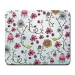 Pink whimsical flowers on blue Large Mouse Pad (Rectangle) Front