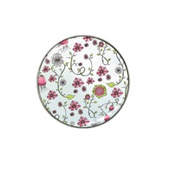 Pink Whimsical Flowers On Blue Golf Ball Marker 4 Pack (for Hat Clip) by Zandiepants