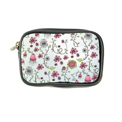 Pink Whimsical Flowers On Blue Coin Purse