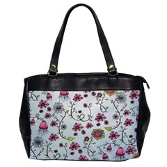 Pink Whimsical Flowers On Blue Oversize Office Handbag (one Side) by Zandiepants