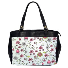 Pink Whimsical Flowers On Blue Oversize Office Handbag (two Sides) by Zandiepants