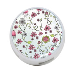 Pink Whimsical Flowers On Blue 4-port Usb Hub (two Sides) by Zandiepants