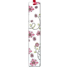 Pink Whimsical Flowers On Blue Large Bookmark by Zandiepants