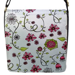 Pink Whimsical Flowers On Blue Flap Closure Messenger Bag (small) by Zandiepants