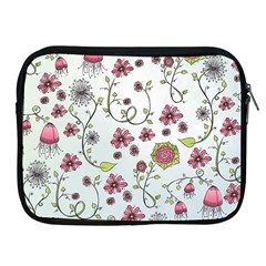 Pink Whimsical Flowers On Blue Apple Ipad Zippered Sleeve by Zandiepants