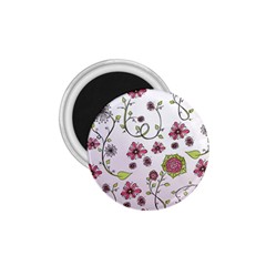 Pink Whimsical Flowers On Pink 1 75  Button Magnet by Zandiepants