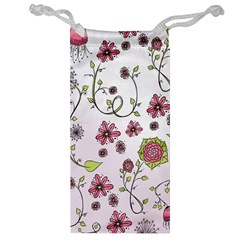 Pink Whimsical Flowers On Pink Jewelry Bag by Zandiepants