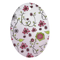 Pink Whimsical Flowers On Pink Oval Ornament (two Sides) by Zandiepants