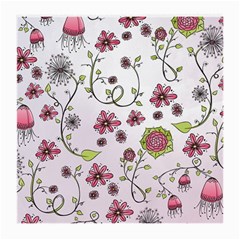 Pink Whimsical Flowers On Pink Glasses Cloth (medium) by Zandiepants