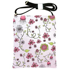 Pink Whimsical Flowers On Pink Shoulder Sling Bag by Zandiepants