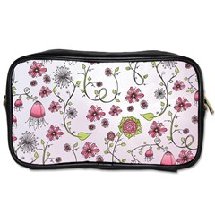 Pink Whimsical Flowers On Pink Travel Toiletry Bag (two Sides) by Zandiepants